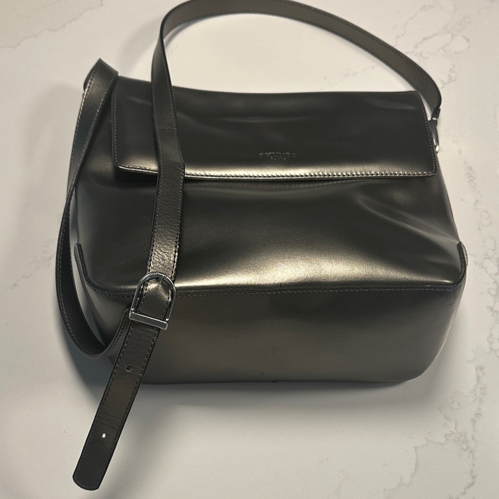 PHYNES Paris Vintage Rare Sleek Metallic Gray Leather Shoulder/Crossbody Bag